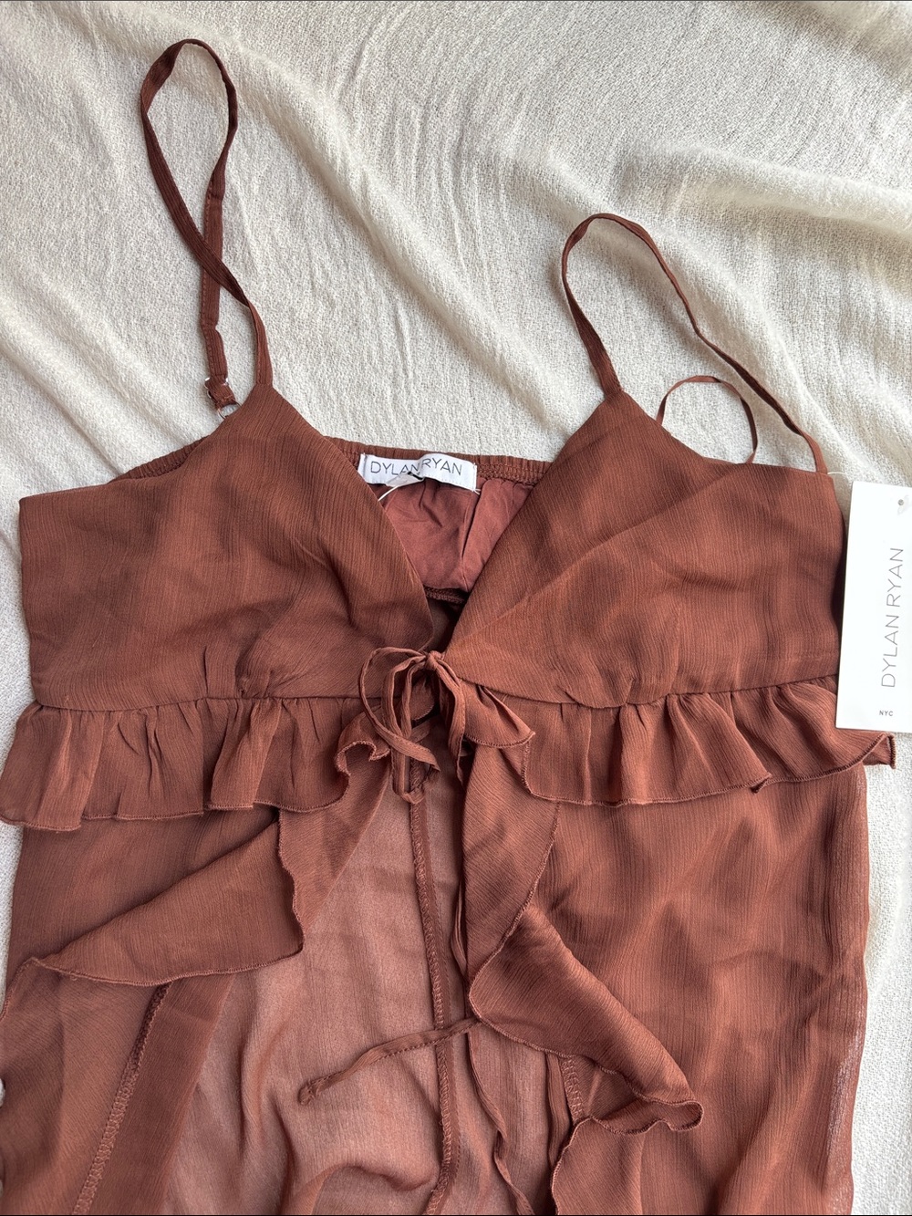 Women's Rust Ruffle Sheer Pullover - Picture 6 of 6